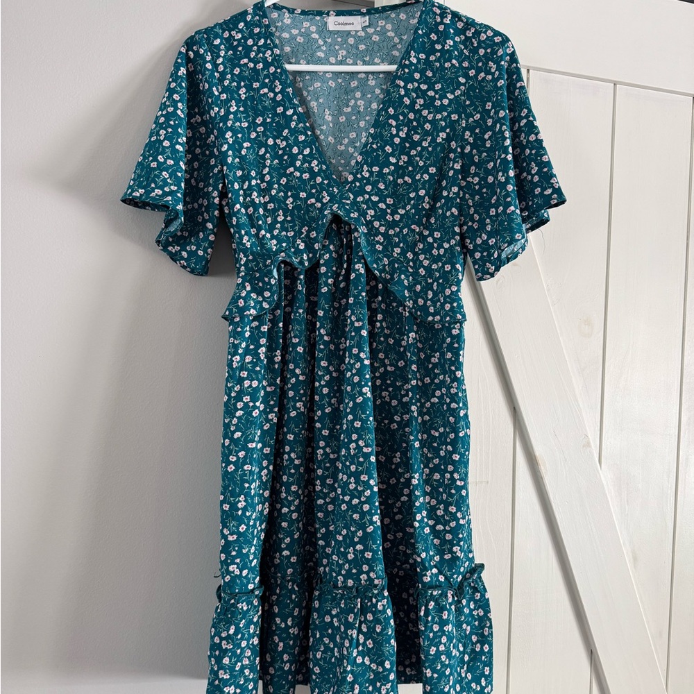 Elegant Teal Floral Mini Dress